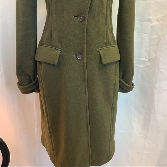 BCBG Maxazria Murdock Olive Green High Neck Military style Coat Size XS - Picture 6 of 13